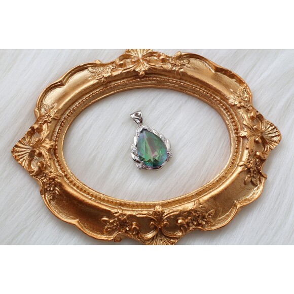 925 Sterling Silver MYSTIC TOPAZ Necklace, Silver Gemstone Pendant Necklace - Picture 1 of 8